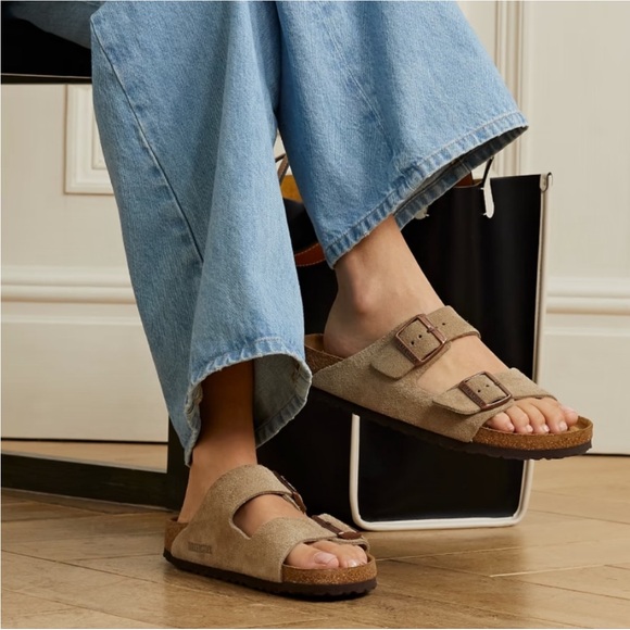 Birkenstock Women's Taupe Suede Arizona Double Strap Sandals Size 38 - Picture 1 of 12